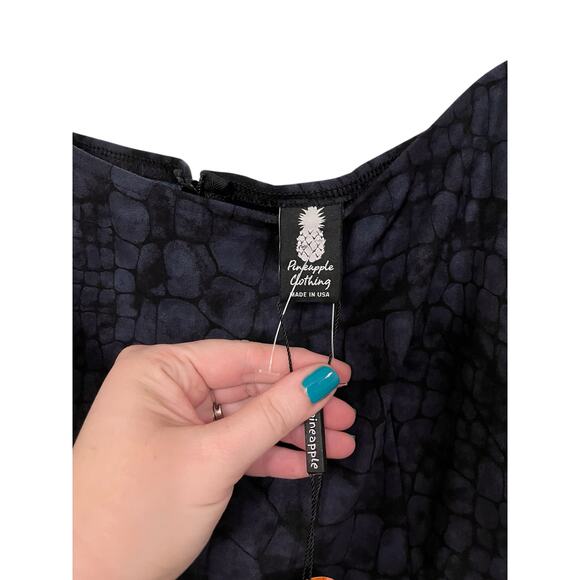 Pineapple Clothing Womens Blue Black Snakeskin Print Midi Dress Size Large - Picture 3 of 7